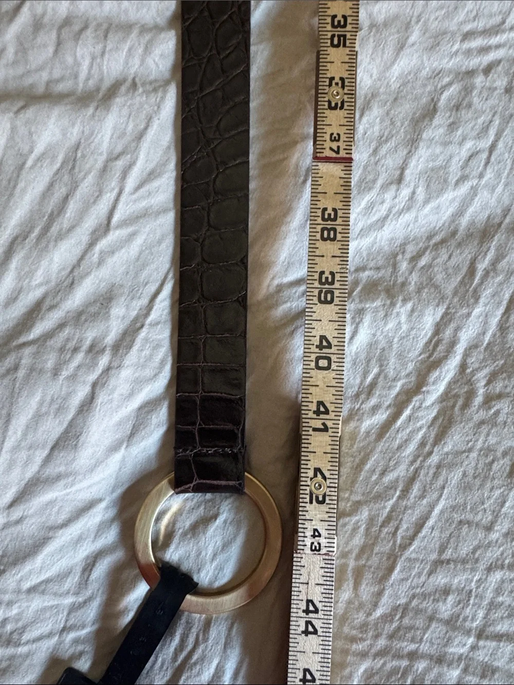 WCM New York Brown Croc Embossed Leather O-Ring Belt - OS